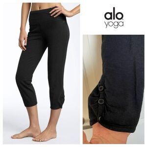 ALO Yoga Black Button-Detail Cropped Leggings Women Size S